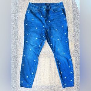 JUDY BLUE JB88264 Skinny Fit Star Embroidered High Waist Denim Jeans size 14W